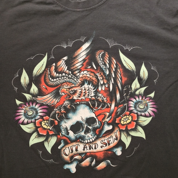 Marc Echo Cut & Sew Skull And Eagle Black‎ Graphic T-Shirt Size Extra Large - Picture 2 of 7